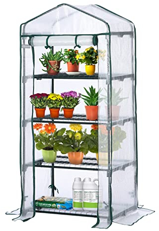 EPROSMIN Mini Greenhouse – 4 Tier, Waterproof Reinforced PE Plastic Cover, Roll up Double Zipper Door, Sturdy Steel Frame for Garden, Outdoor & Indoor –No Tool Easy Assembly