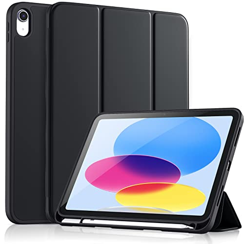 Vobafe Hülle Kompatibel mit iPad A16 11/10 Generation (Modell 2025/2022, 10,9/11 Zoll), Flexible TPU Rückseite, stoßfeste Schutzhülle mit stifthalter, Auto Schlafen/Wachen, Schwarz