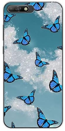 KARTXITAI Hülle Kompatibel mit Huawei Y6 2018, Stoßfeste Schutzhülle mit Weiche Silikon Bumper Case Handyhülle Anti-Kratzt Transparent Rückseite - Blauer Schmetterling