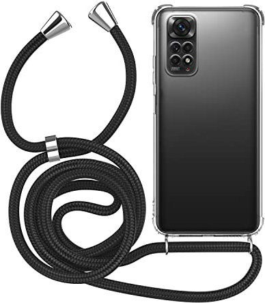 MyGadget Coque Cordon pour Xiaomi Redmi Note 11 | Note 11s - Cover Bumper Silicone Transparent avec Collier - Case Tour de Cou - Protection Anti Choc - Lanière Noir