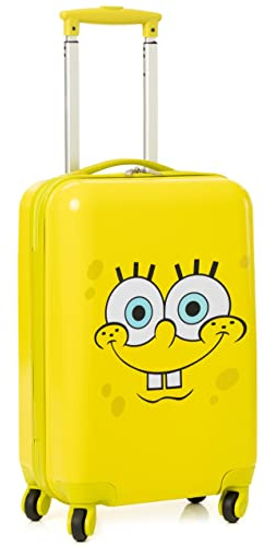 SPONGEBOB SQUAREPANTS Suitcase for All Ages | Yellow Small Cabin Bag | Hard Carry On Trolley with Extendable Handle | Sponge Bob Bikini Botttom | Fun Travel Accessory Gift for Kids & Adults