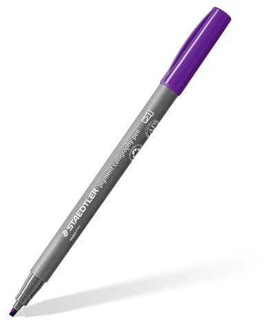 STAEDTLER Kalligraphie Fasermaler pigment Arts, violett, 2,00 mm Kalligraphiespitze, pigmentierte Premium-Zeichentusche, wasserfest, 10 violette Handlettering Filzstifte im Kartonetui, 375-6