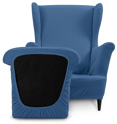 TIANSHU Ohrensessel überzug, Ohrensessel Sesselbezug Enthält 1 Stuhlbezug und 1 Stuhlkissenbezug Stretch rutschfest Sesselschoner Abnehmbarer Sesselhusse Waschbarer (Tippe B, Denim Blue)