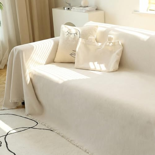 MEETSKY Couch Cover Sofa Covers Couch Covers for 3 Cushion Couch Sofa Pet Friendly, L Shaped Sectional Sofa Covers Washable Simply Put Sofa Throw Cover for Dogs, 91 x 134, Beige