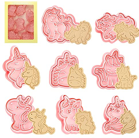 FENGCHUANG 8 Pcs Eid Mubarak Cookie Cutters, 3D Unicorn Cookie Cutter Set, Creative Ramadan Mould, Plastic Biscuit Cutters Set for Children、 Adults DIY Fondant Pastry Cake Decoration (8 Patterns