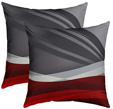 2er Set Kissenbezüge Geometrie Kissenbezüge 50x50cm Geometrische Streifen Linien Dekokissen für Home Dekor Kissenhülle Kissenbezug Umkehrbar Moderne Abstrakte Kunst Rot Schwarz Grau Wurf Dekokissen