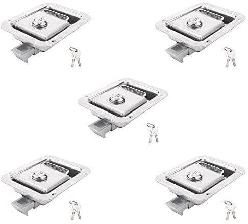 LIGUSTRUM 5 x Paddle Lock with Lock & Key Stainless Steel Zip Door Lock Robust Lock for Flush