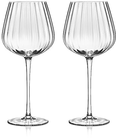 Joeyan Handgeblasen Rotweingläser aus Kristallglas Weißweinglas,Gerippt Wein-Kelche mit Stiel,Moderne Wein Trinkglas Groß für Zuhause Restaurants und Empfänge,560 ml,Set von 2