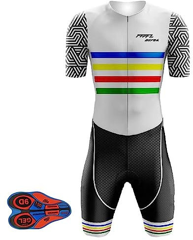 FFFF & OLFEH Maglie da Ciclismo da Uomo a Manica Corta per Ciclismo Camicie Full Zip Triathlon con Salopette Ciclismo Gel 9D per Bici da Strada e MTB (XXL,Bianco)