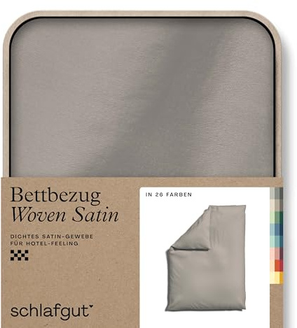 schlafgut Woven Satin Bettwäsche 135x200cm Bettdecke Bezug einzeln, Sand Mid Uni in Hotelqualität mit 100% Baumwolle | Bettbezug, Deckenbezug, Sand, Satin, 100% Baumwolle, Hotelqualität, bügelfrei, OEKO-TEX