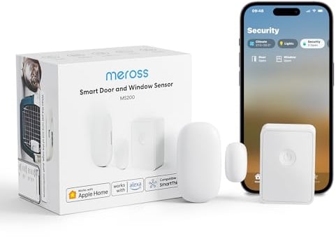 Meross Smart Door Window Sensor, Mini Contact Sensor for Security and Home Automation, WiFi Alarm System, Real-Time Alert, Works with HomeKit, Alexa, Google, SmartThings, Meross Hub Included Start Kit