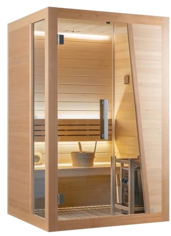 Tampone per sauna finlandese per 2 persone, forno per sauna, con secchio per sauna e creatore, termometro e clessidra, dimensioni: 125 x 110 x 195 cm