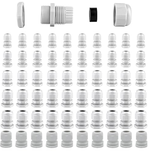 60 Pcs Kabelverschraubung Set,,Einstellbar 3-15mm IP68 Kabelverschraubungen, Grau Kabeldurchführung Wasserdicht,M12, M16,M18, M20, M22,M24