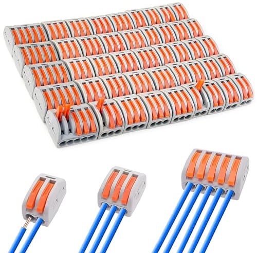 Diompirux 45 pièces Connecteurs de Fil de Câble électriques Compacts kit(2/3/5 entrées), Rapide Connecteur de Fil de Câble avec levier de fonctionnement, pour Toronnés, Fils Flexibles, Solides