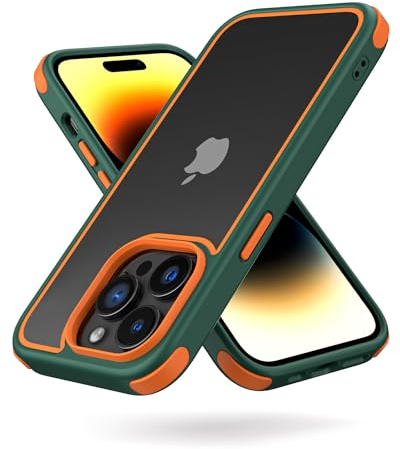 MobNano Ultra Hybrid Durchsichtig Hülle für iPhone 14 Pro Hülle Stoßfest Bumper Transparent Handyhülle Shockproof Fallschutz Silicone iPhone 14 Pro Case - Grün/Orange