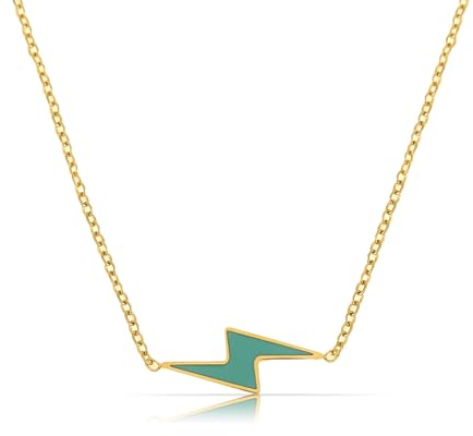 Made by Nami Edelstahl Halskette Damen Gold mit Blitz Anhänger Schmuck Geschenk Freundin 40 + 5 cm lang (Blitz)