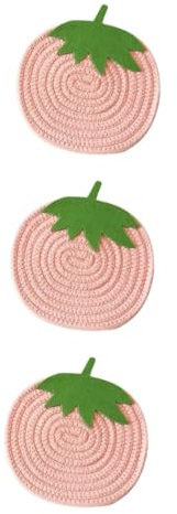MILISTEN 3 Piezas Agarraderas De Fresa Posavasos para Bebidas Tetera De Fresa Decoración De Boda Manteles Individuales para Mesa De Comedor Tapete De Tetera Rosa Algodón Rota