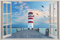 HUBDECO - Wandtattoo - Wanddeko - Selbstklebende Folie - Wandsticker - Fototapete 3d Effekt - Selbstklebende Tapete - Fenster & Meer Motiv - Leuchtturm Seemöwen - 90x60cm