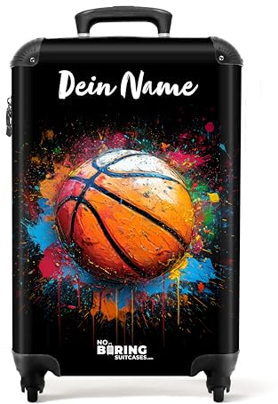 NoBoringSuitcases.com Handgepäck Koffer, Koffer Personalisiert, Reisekoffer, Koffer Klein, Reisetasche mit Rollen, Koffer Handgepäck, Trolley Handgepäck 55x40x20 cm (Basketball - Orange)