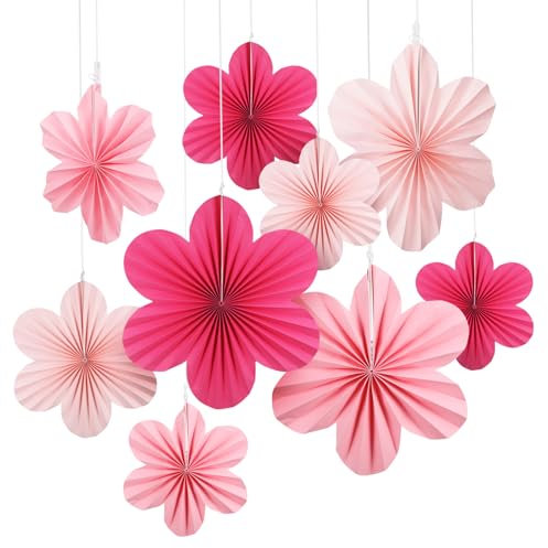 Paper Decorations 9PCS Fans Floral Backdrop Decor Hanging Wall Flower Pom Poms for Weddings Birthdays Baby Shower Spring Tea Party