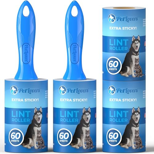 PetLovers Lot de 4 Rouleaux Anti-Peluches Extra Collants pour l'épilation des Animaux de Compagnie pour enlever Les Peluches de Chiens et de Chats (2 Rouleaux- 2 recharges)