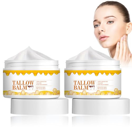 Beef Tallow Cream, Beef Tallow Creme für Die Hautpflege,Rinderhalsbalsam,100% Grass Fed Beef Tallow Balm für Rissige, Trockene Haut, Gesicht und Körper ed Bio-Gesichtscreme mit rohem Wildhonig 1