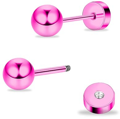 ZDE Titanium Femmes Boucles d'oreilles à dos plat Boucles d'oreilles hypoallergéniques pour oreilles sensibles Boucles à dos plat 3mm-6mm