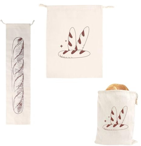 SGERUFZ 2 Pcs Bolsa de Pan de Lino Almacenamiento y Conservación Fresca Ecológica Ideal para Pan Pasteles Frutas y Verduras 16 * 64cm & 31 * 39cm