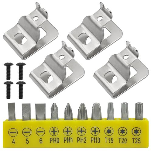 4 Pcs Belt Clips for Dewalt, 304 Stainless Steel Drill Tool Clips Hook Kit with Screw for Dewalt 20V Power Tools (N268241, N086039) + 10Pcs Screwdriver Bit Set, Fit for DCD980 DCD985 DCD980L2 DCD985L2
