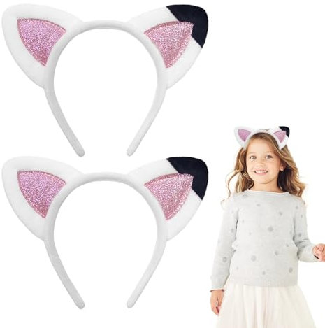 SEFIRST 2 Pièces Serre-Tête Oreille de Chat Cosplay Carnaval Accessoire Cheveux, Bandeau de Coiffure Oreilles de Chat en Peluche, Décoration de Carnaval Halloween Cadeau Fête Party Cosplay (Blanc)