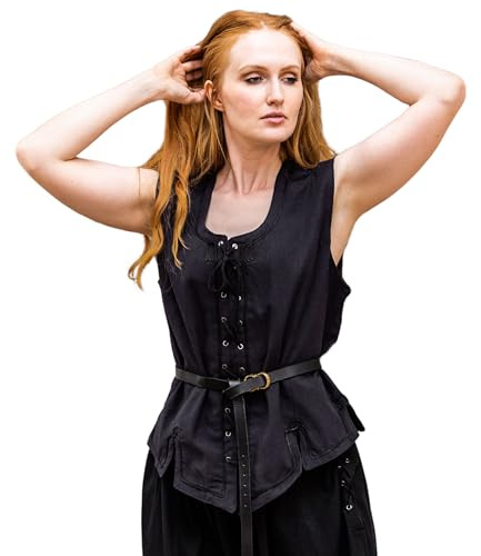 Leonardo Carbone® Damen Weste Miederweste Selma | Stickerei Details | Schnürung Vorne Und Hinten | Karneval, Halloween, Cosplay, LARP, Mittelalter, Kostüm | 100% Baumwolle Schwarz L
