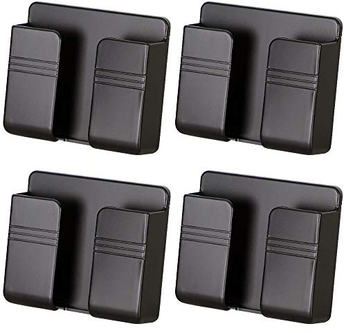 4 Stück Handy Wandhalterung, Handyhalterung Wand Fernbedienung Halterung mit Klebstoff, Ladeständerhalter Datenkabelaufnahmeloch Wandhalterung Handy für Duschbett Nachttisch Mobiltelefone (Schwarz)