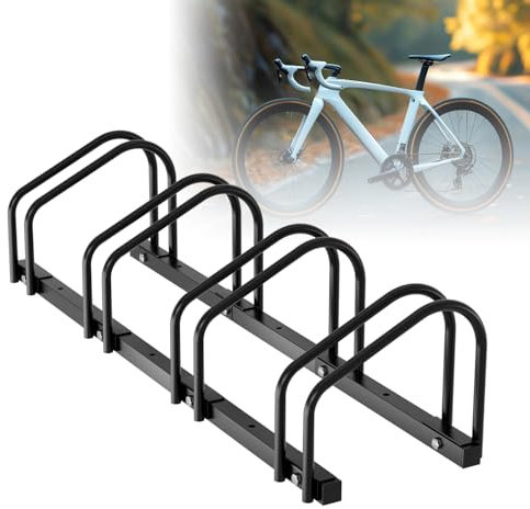 Randaco Fahrradständer für 4 Fahrräder, Fahrradhalterung auf dem Boden, Aufstellständer für Fahrradaufhängung, Fahrradhalter für 35-55mm Reifenbreite, draußen Mehrfachständer für Mountainbikes