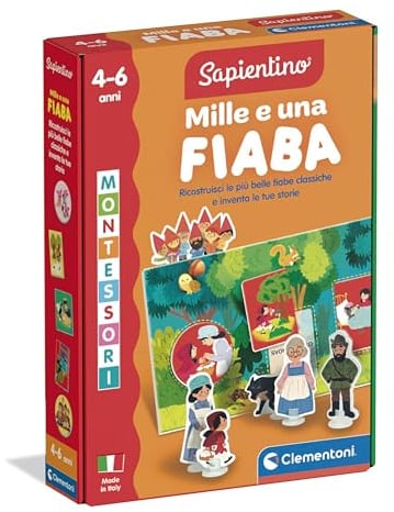 Clementoni Sapientino Montessori - Mille e una Fiaba, Gioco Educativo Bambini 4-6 Anni, Carte per Costruire Storie, Stimola Sviluppo Linguistico e Cognitivo, Made in Italy, Lingua Italiana, 16846