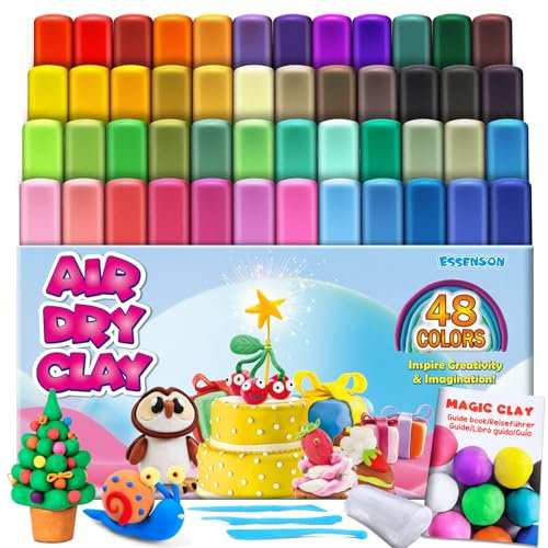 Pate a Modeler - 48 Couleurs Argile Autodurcissante Pâte à Modeler Magique pour Enfants, Cadeau pour Garçons et Filles âgés de 3 à 12 Ans