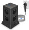 Torre Regletas Enchufes, Regleta USB 8 Tomas y 4 USB, Regleta Enchufe Plano con Protección Sobretensione, Regreltas Vertical 2M con Interruptor para Mesa, Oficia, Casa, Negro (3M)