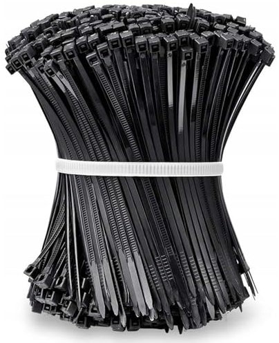 Bridas negras de 250 mm x 4,8 mm (paquete de 200) – Bridas de nailon extra fuertes, envolturas de plástico resistentes, autobloqueo y resistentes a los rayos UV para gestión de cables, bricolaje