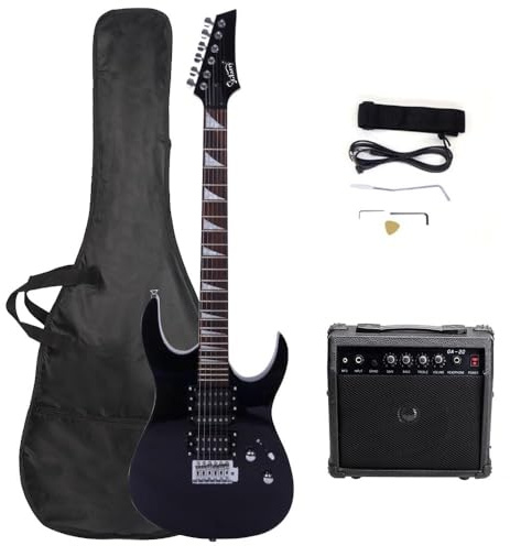 Bonnlo 39 Electric Guitar Beginner Kit with 20W Amp, HSH Pickups Electric Guitars with Cable Strap Picks Bag, Full Accessories for Beginner (Black)