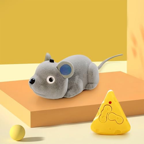 Mini RC Fake Mouse Prank Toy with Cheese Controller, Automatic Moving & Remote Control Rat Realistic Stuffed Animal Plush Mouse Interactive Cat Toys Halloween Trick Spooky Funny Toy for Cats Dogs Kids