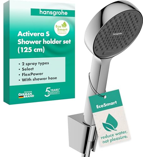 hansgrohe Activera Select S - conjunto de ducha con alcachofa de ducha ahorro de agua (EcoSmart, 2 tipos de chorro), flexo de ducha (1,25 m) y soporte de ducha, cromo, 28052000