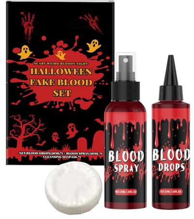 Cushangty Sang Artificiel Lavable | Kit de Maquillage Hémoglobine | Nettoyant Savon Spray Accessoires Masquerade Peinture Visage Hommes Femmes Costume Vampire Zombie
