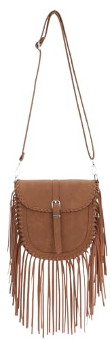 GOKTOW Damen Umhängetasche aus veganem Wildleder im Western & Boho Stil mit Fransen, Retro Satteltasche als Schulter- und Crossbody Bag