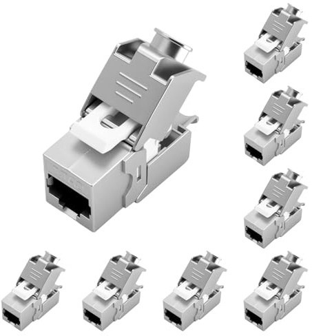 8 Stück Keystone RJ45 Cat 7 Connector Module - Tool-Free CAT7, CAT6, CAT6a RJ45 Keystone Jack, Netzwerkstecker Werkzeuglos, STP Shielded, 10 Gbit/s, 1000 MHz for Patch Panels & Network Sockets