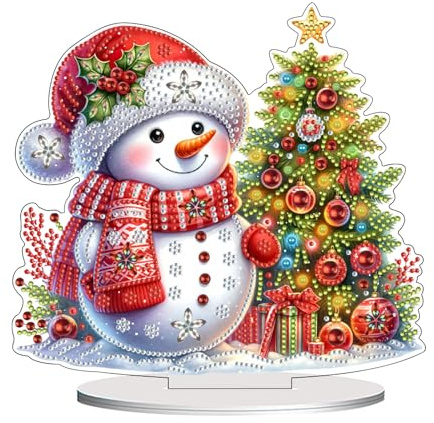 ACAREY Weihnachten Deko Diamond Painting Set mit Sockel, DIY 5D Diamond Painting Fensterbilder Beidseitig mit Schneemann Weihnachtsbaum Vogelhaus Design, für Fenster Wand Decor (C)