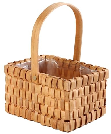 Puthernm Handwoven Flower Basket, Picnic Basket, Wooden Storage Basket Natural Handwoven Basket