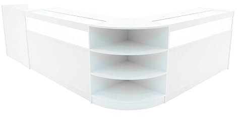 White Shop Counter Set Sagittarius LED Light B1500 LM60 TB60 150cm 60cm W Lockable Sliding Doors Keys Retail Storage Units Till Block Glass Display Showcase Cabinet Corner Clothing Jewellery Store