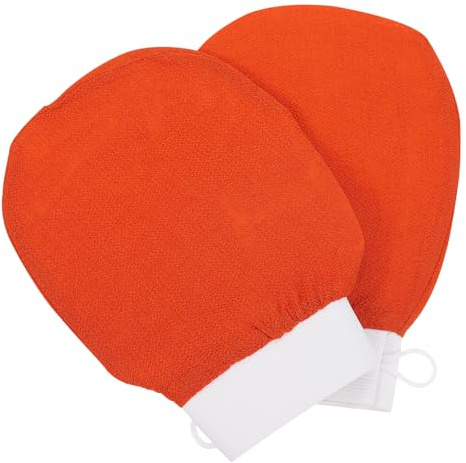 Anneome Peelinghandschuhe für Sanfte Körperpflege 2 Stück aus Rayon Badehandschuhe zum Peeling und Massage Orange für Beine und Arme in Dusche