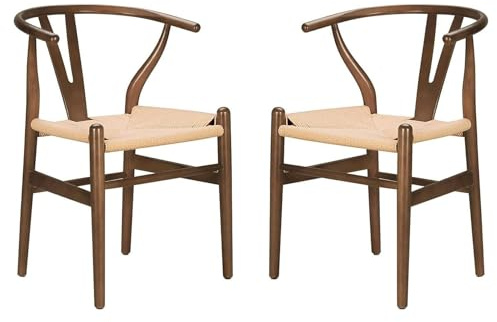 Baodiale Juego de 2 sillas de Comedor de ratán, Estilo rústico, con Patas de Madera para el hogar, la Cocina y el Comedor.