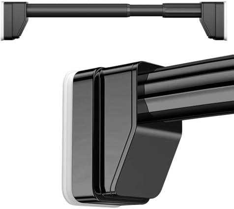 Verstellbare Gardinenstange ohne Bohren für Gartenpavillon 40-500cm Teleskop-Spannstange Ø33mm Edelstahl Hängestange Duschstange für Wohnzimmer & Badezimmer (Schwarz 260-350cm)