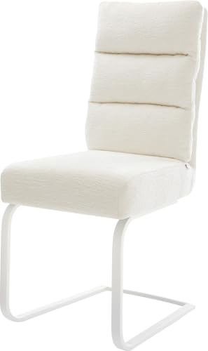 DELIFE Schwingstuhl Pela-Flex Freischwinger flach Weiß Bouclé Soft Beige Taschenfederkern